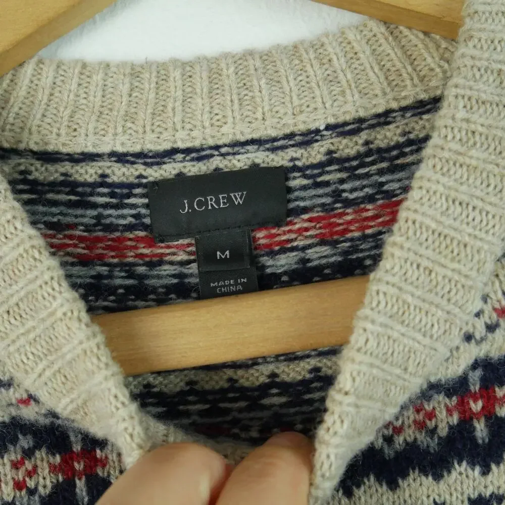 J Crew Men's Medium‎ Crewneck Sweater 100% Wool Nordic Fair Isle Pullover Raglan